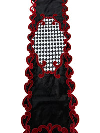 Pre-Order 2026- Black & White Velvet Harlequin with Ornate Red Velvet Edges Runner