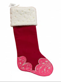 The Pink Palace Collection- Hot Pink Velvet, Pearls And Soft White Faux Fur Trim Stocking