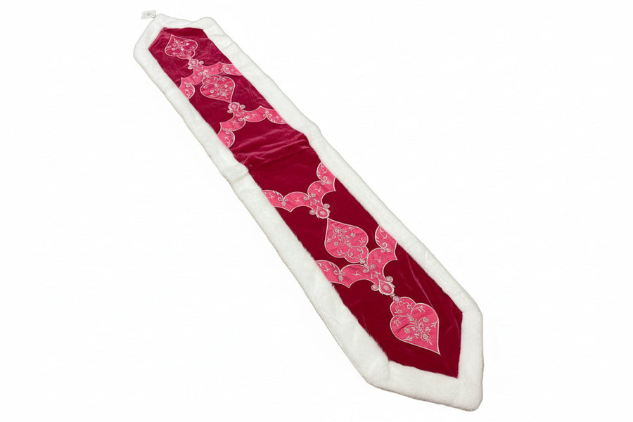 Pre-Order 2026-The Pink Palace Collection- Hot Pink Velvet, Pearls And Soft White Faux Fur Table Runner