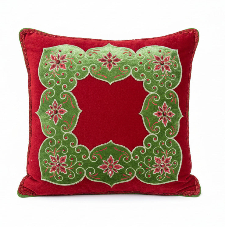 Pre-Order 2026-The Maison Rouge Collection Velvet Red & Green Embroidered Pillow Cover