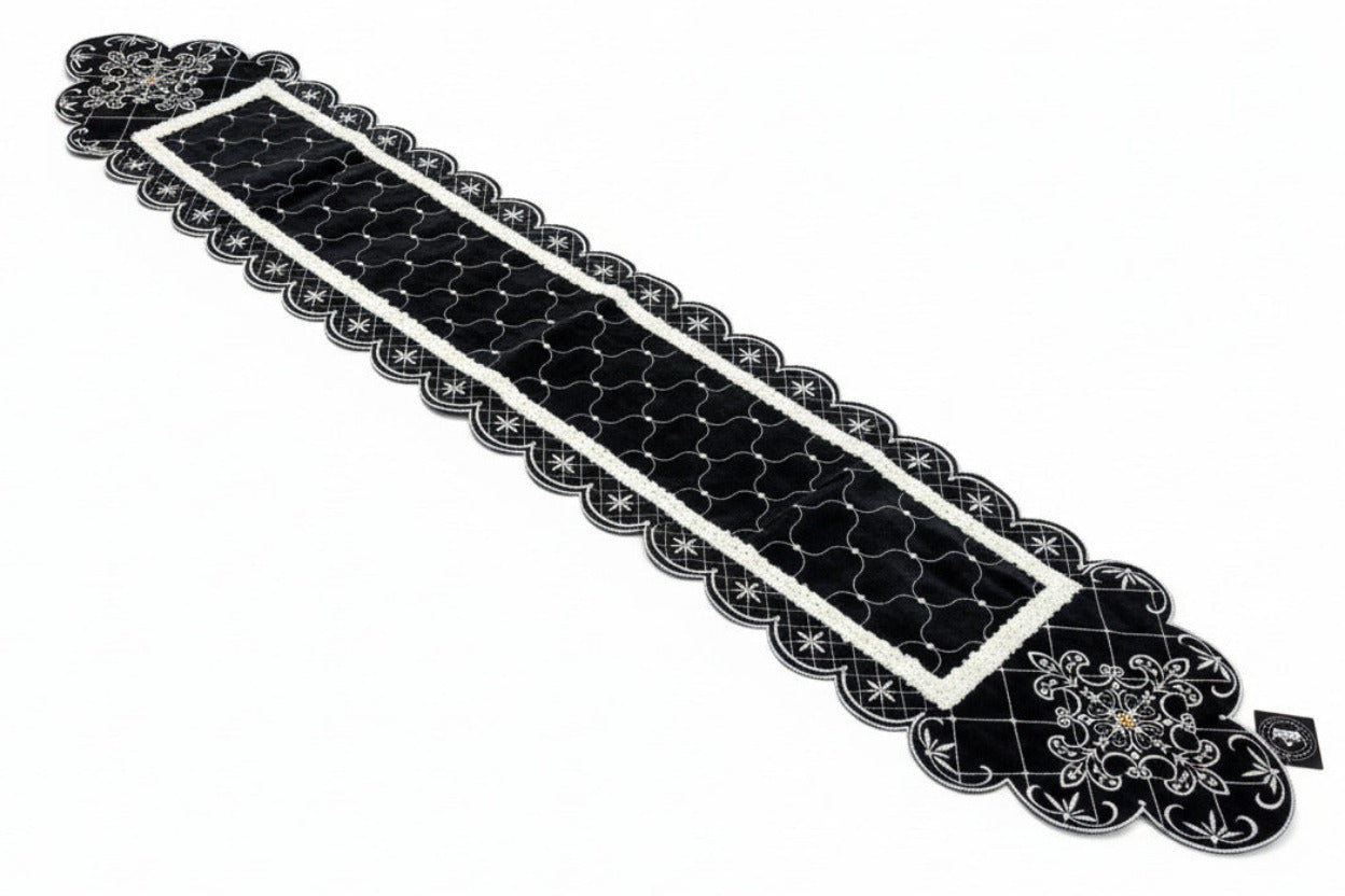Pre-Order 2026- Black & White Velvet Pearl Collection Table Runner