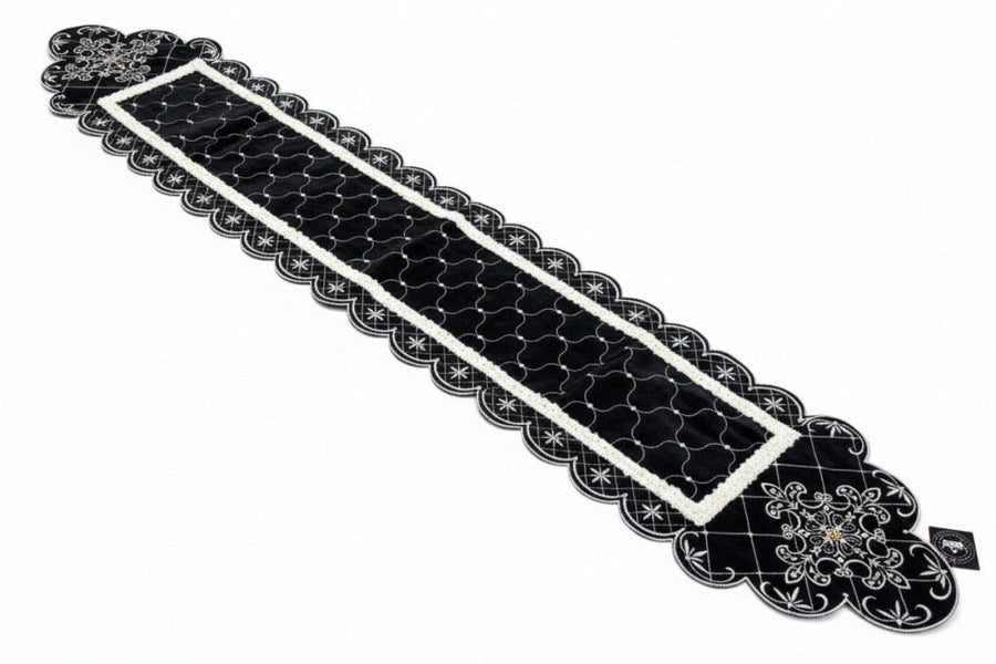 Pre-Order 2026- Black & White Velvet Pearl Collection Table Runner
