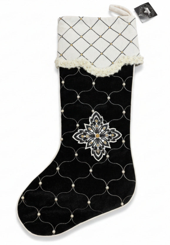 Black & White Velvet Pearl Collection Stocking