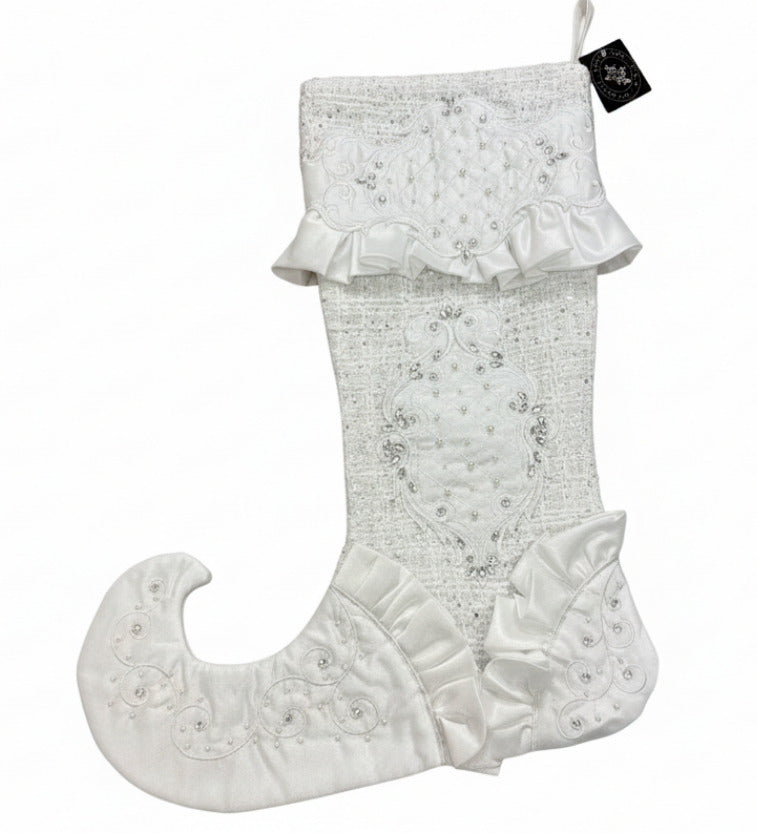 White Tie Winter Collection Tweed Classy Sequin, Rhinestone And Ruffles Stocking