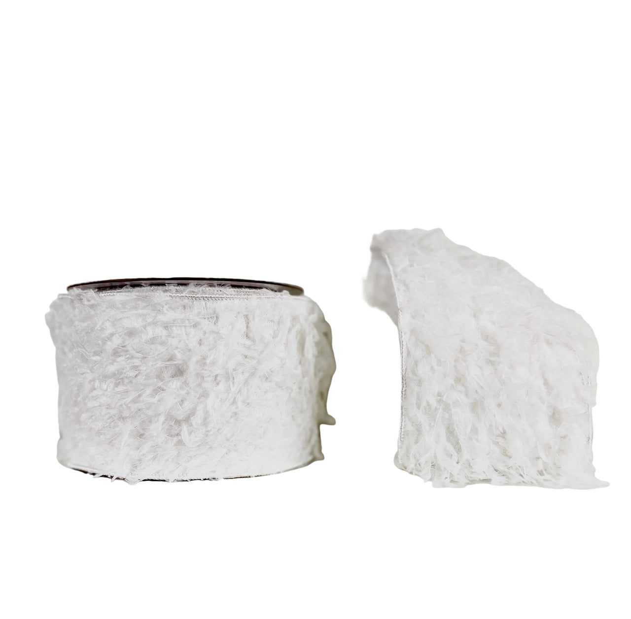 White Fuzzy Fur 4"x5Y Wired Ribbon