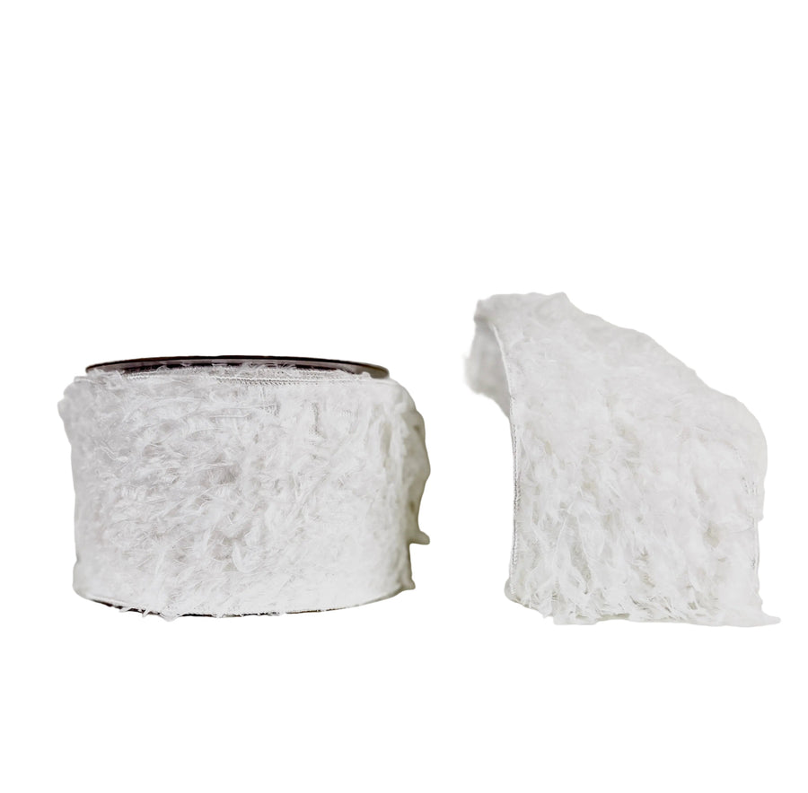 White Fuzzy Fur 4"x5Y Wired Ribbon