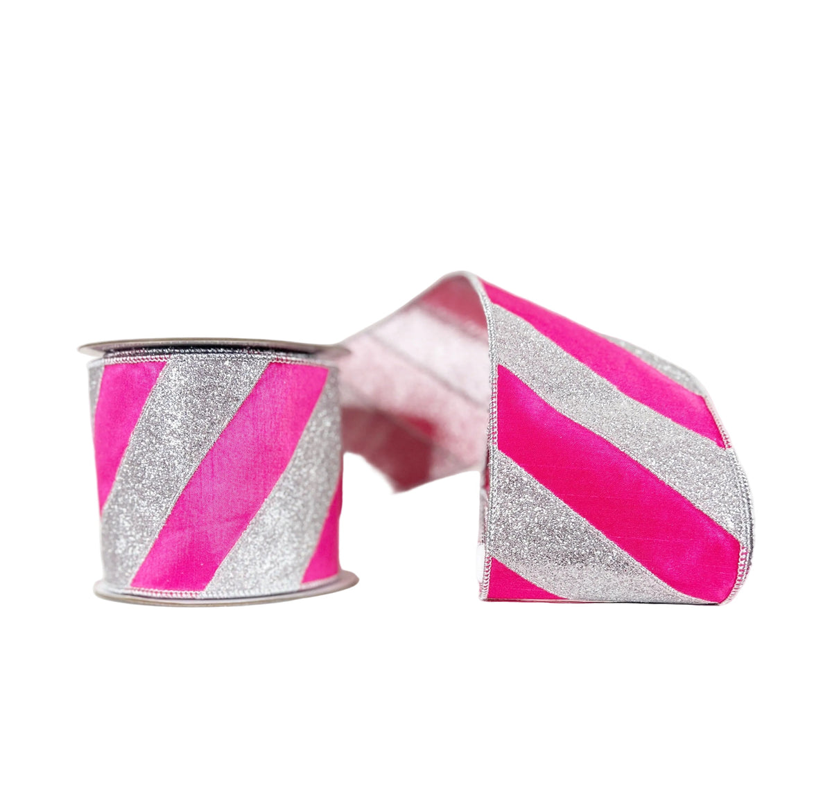 Pink & Silver Stripe Double Faced 4"x5Y Wired