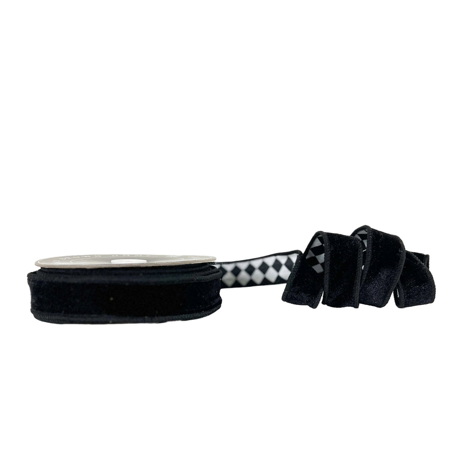 Pre-Order 2026- Black Velvet and Harlequin 1"x10Y Wired Ribbon