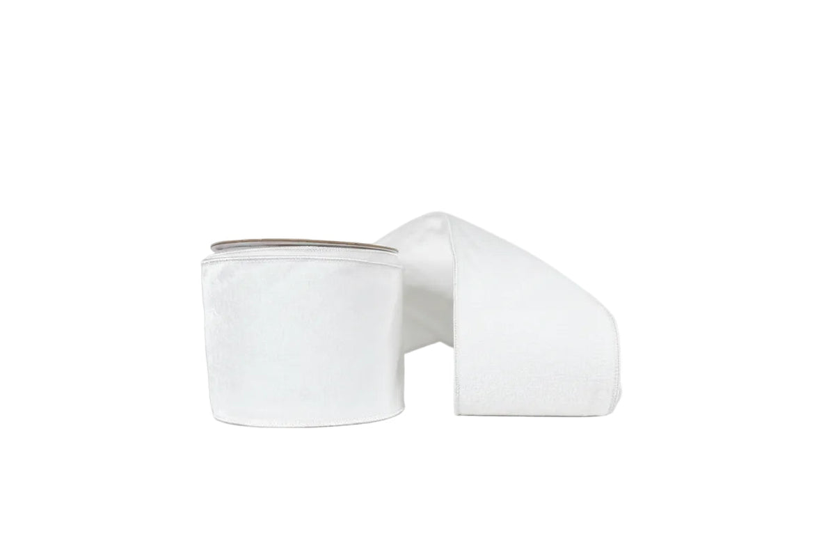 White Velvet 4"x10Y Wired Ribbon