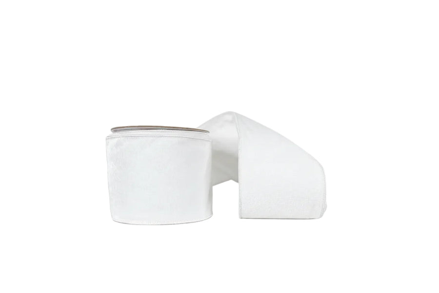 White Velvet 4"x10Y Wired Ribbon