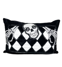 Black and White Velvet and Sequin Skull Harlequin Pillow