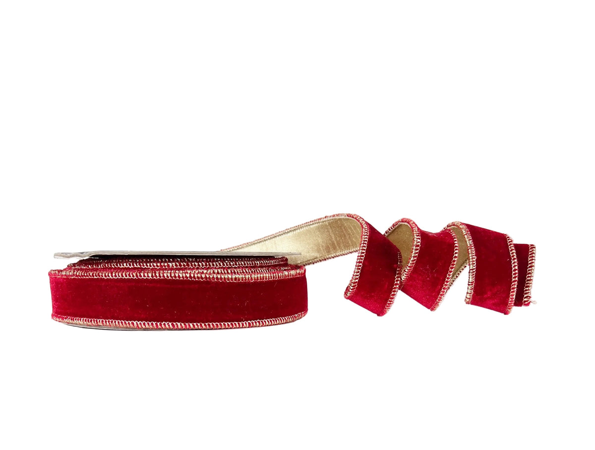 Pre-Order 2026-Regal Red Velvet and Gold 1"x10Y Wired Ribbon
