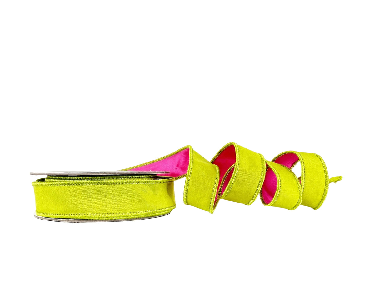 Lime Green and Hot Pink 1"x10Y Wired Ribbon