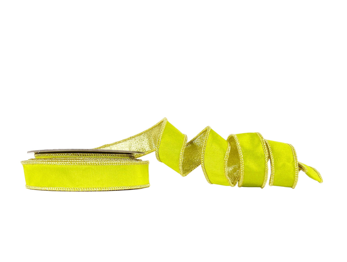 Lime Green and Gold 1"x10Y Wired Ribbon