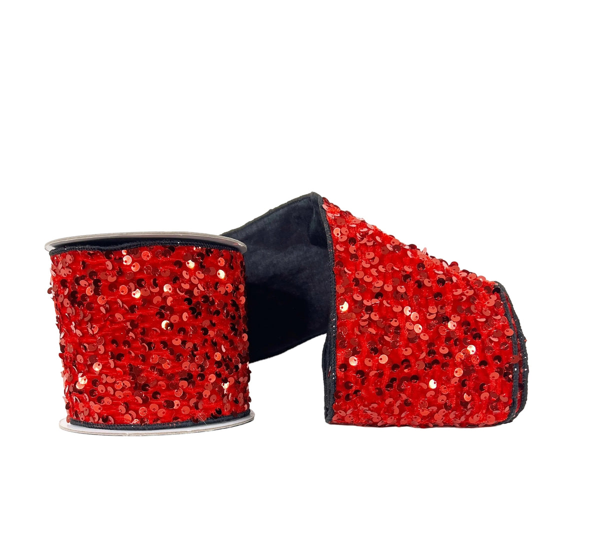 Red Sequin and Black 4"x10Y Wired Ribbon