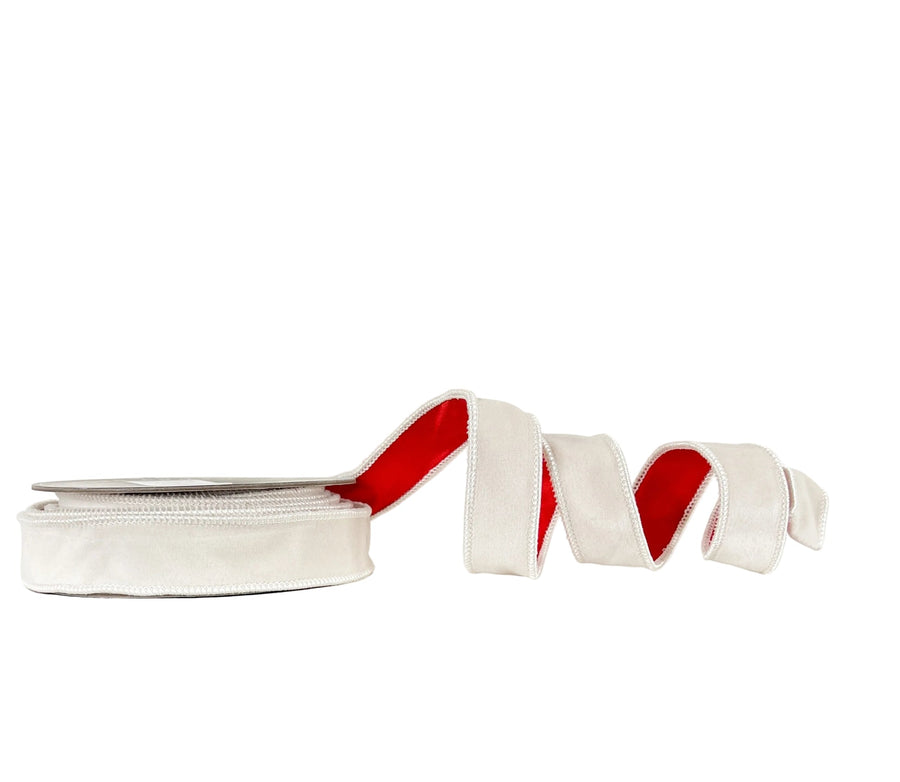 Pre-Order 2026- Creme Velvet and Red 1"x10Y Wired Ribbon