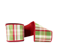 Red Plaid Dupioni Double Sided Wired Ribbon 4