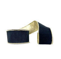Black and Gold Metallic Dupioni Wired Ribbon 2.5