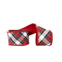 Red Bias Cut Plaid Dupioni Double Faced Wired Ribbon 2.5