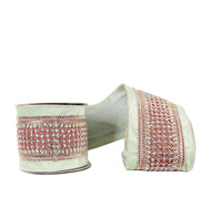 Lt. Green Velvet with Rhinestone Trim Double SIded Wired Ribbon 4