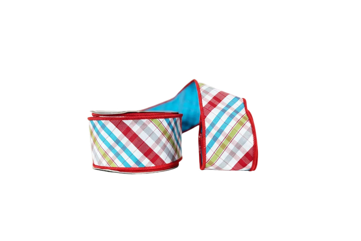 Air Bias Cut Plaid Taffeta Double Sided Wired Ribbon  2.5"x5Y