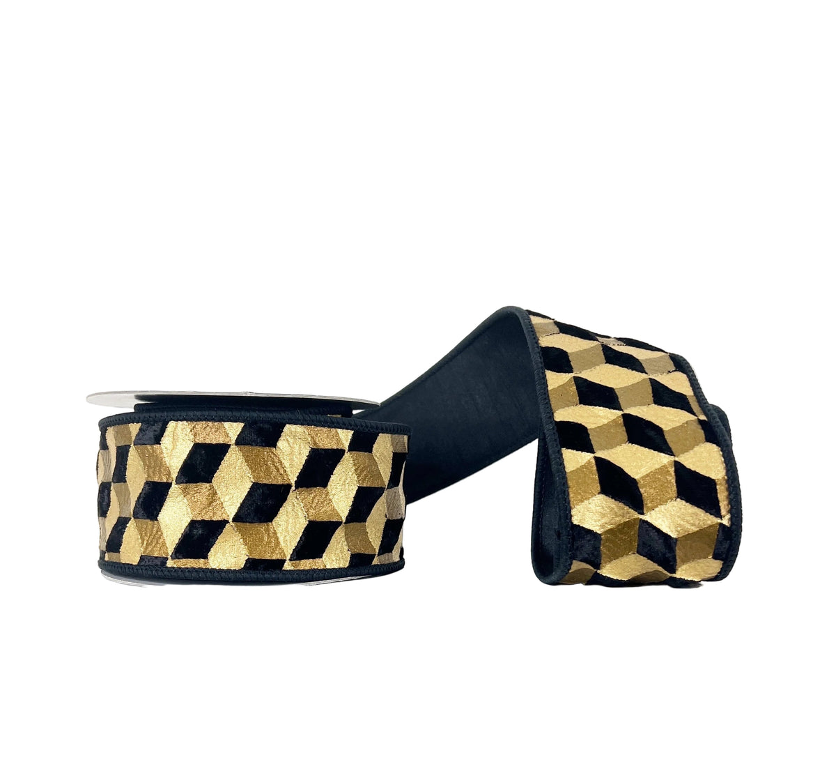 Cube Black and Gold Wired Ribbon 2.5"x5Y