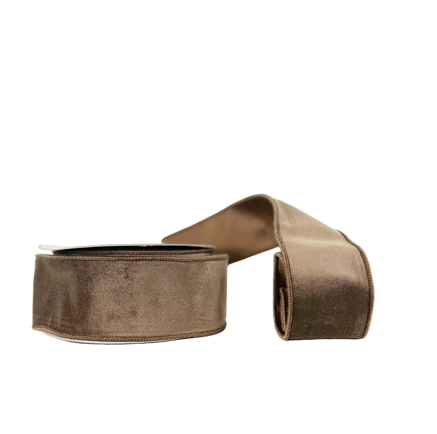 Brown Divine Velvet Taffeta Double Sided Wired Ribbon 2.5"x5Y