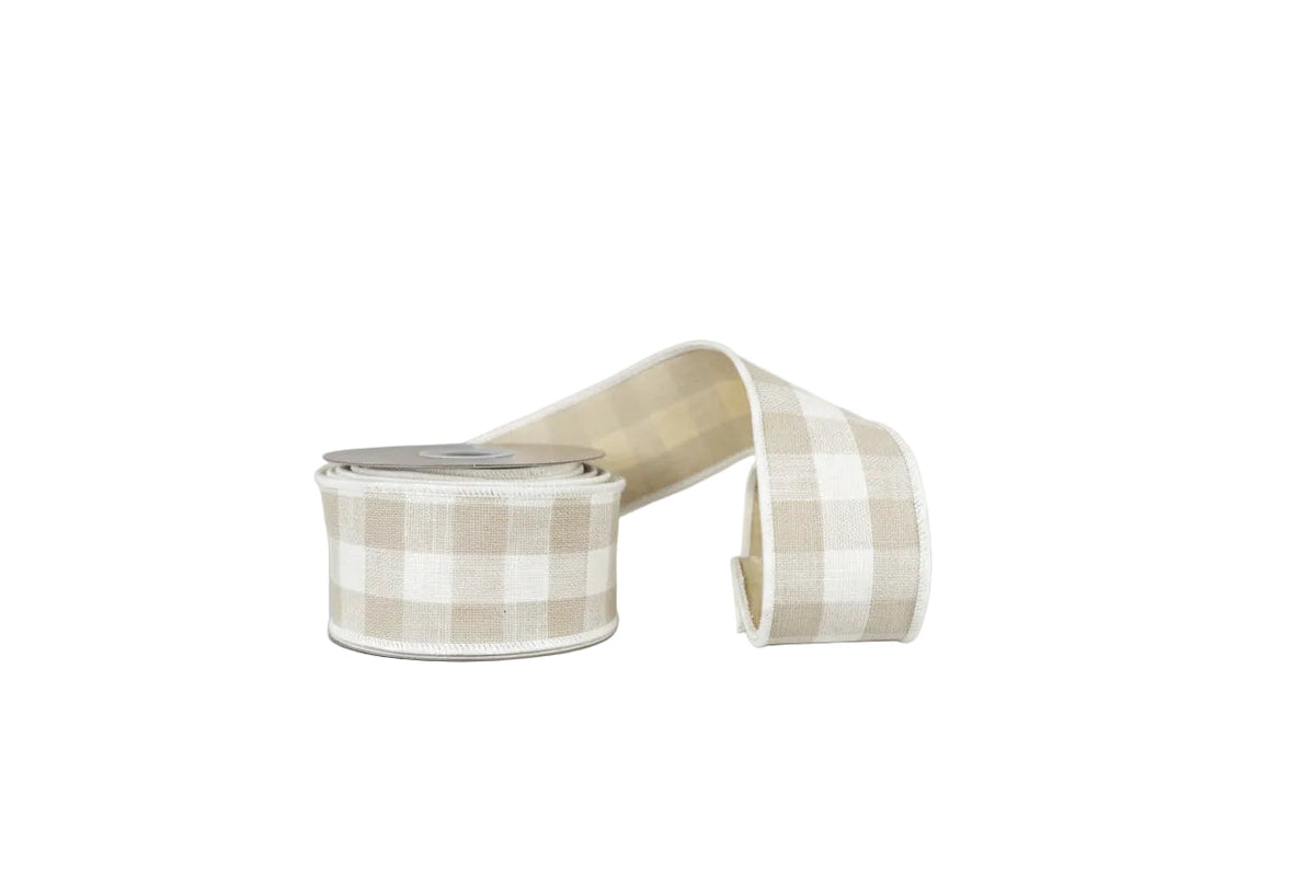 Brown Cotton Checks Double Sided Taffeta Wired Ribbon 2.5"x5Y