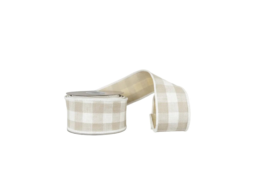 Brown Cotton Checks Double Sided Taffeta Wired Ribbon 2.5"x5Y