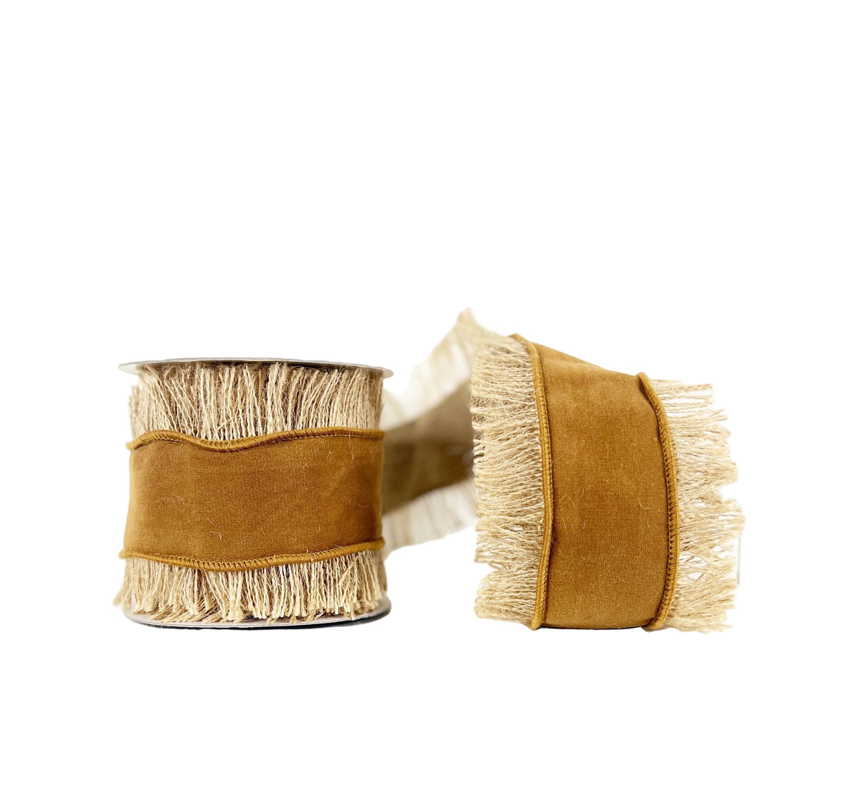 Jute Fringed Wired Ribbon- Brown 4"x5Y