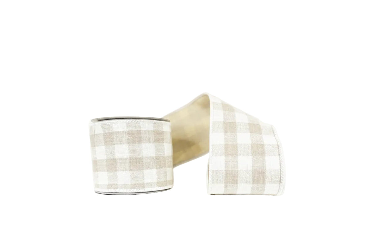 Brown Cotton Checks Double Sided Wired Ribbon 4"x5Y