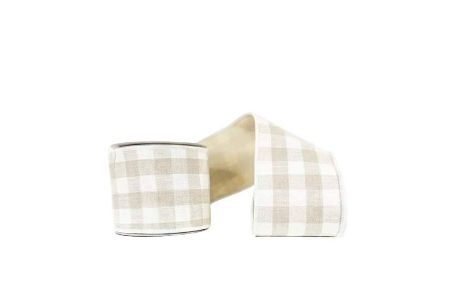 Brown Cotton Checks Double Sided Wired Ribbon 4"x5Y