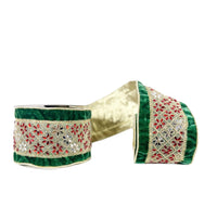 Green Viscose Velvet with Red and Mirrored Gems Double Sided Wired Ribbon 4