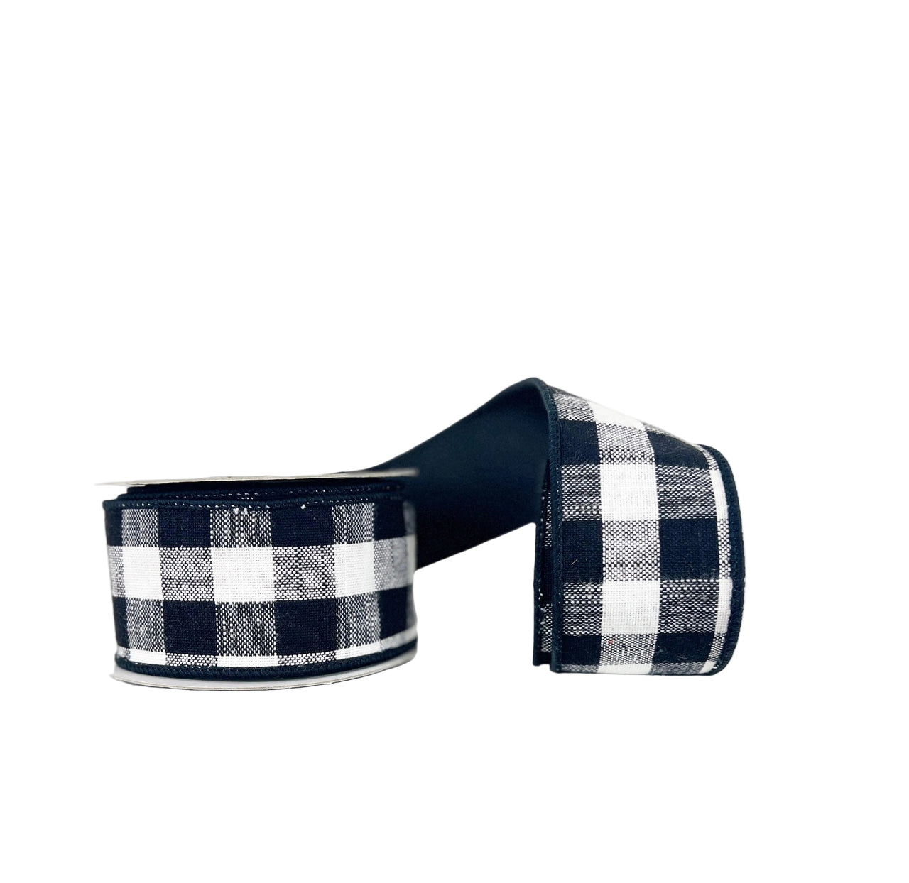 Black and White Cotton Checks Double Sided Taffeta Wired Ribbon 2.5"x5Y