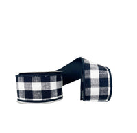 Black and White Cotton Checks Double Sided Taffeta Wired Ribbon 2.5