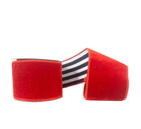 Red Velvet Black and White Large Horizontal Stripe Wired Ribbon 4