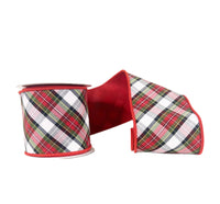 Red Bias Cut Plaid Dupioni Double Faced Wired Ribbon 4