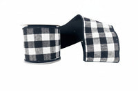 Black and White Cotton Checks Double Sided Taffeta Wired Ribbon 4