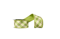 Green and Gold Bias Cut Aspen Checks Dupioni Double Sided Ribbon  2.5