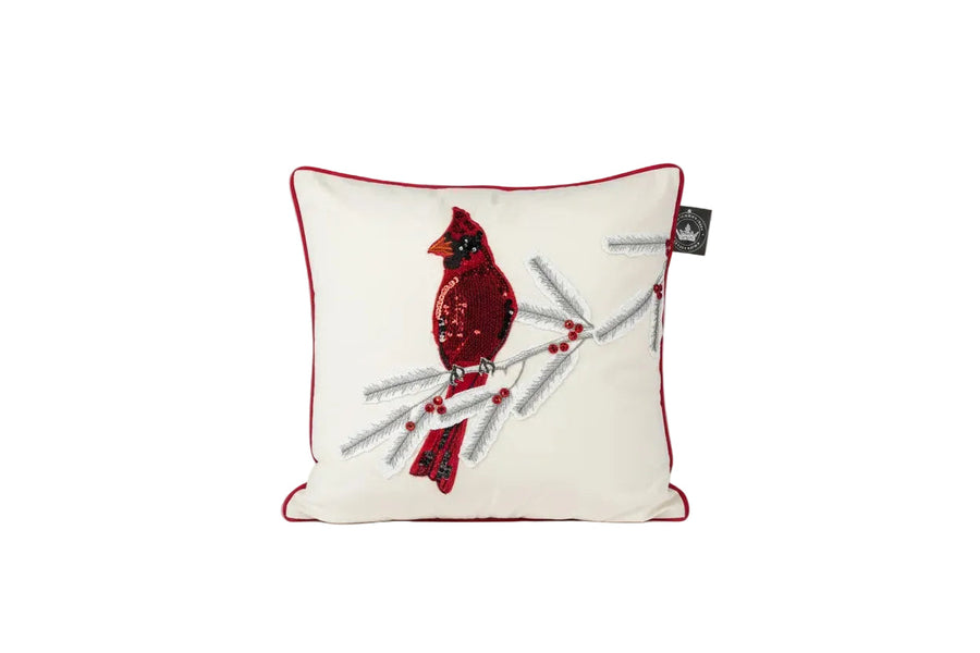 Creme Velvet and Red Velvet Fancy Cardinal Pillow 22" w/out insert