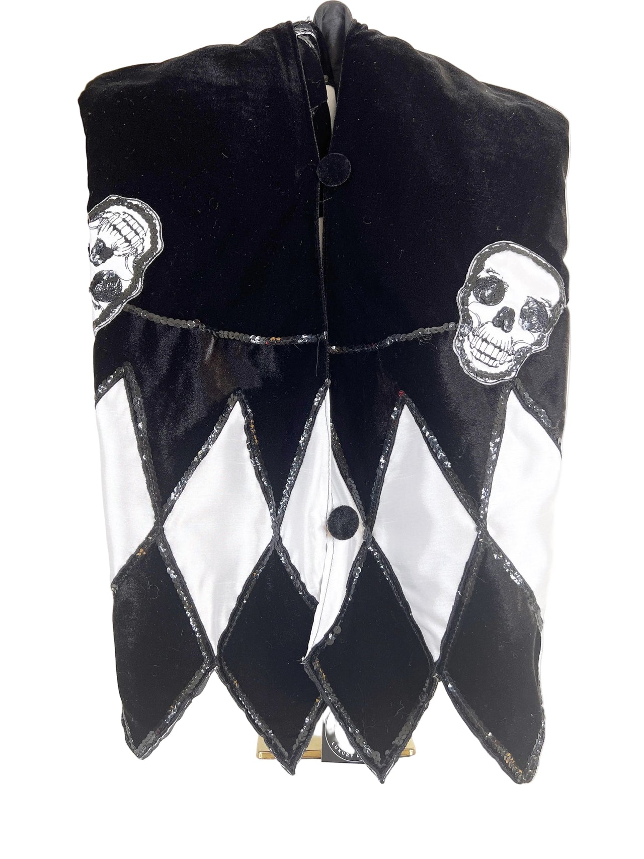 Black and White Velvet and Sequin Skull Harlequin Tree Skirt