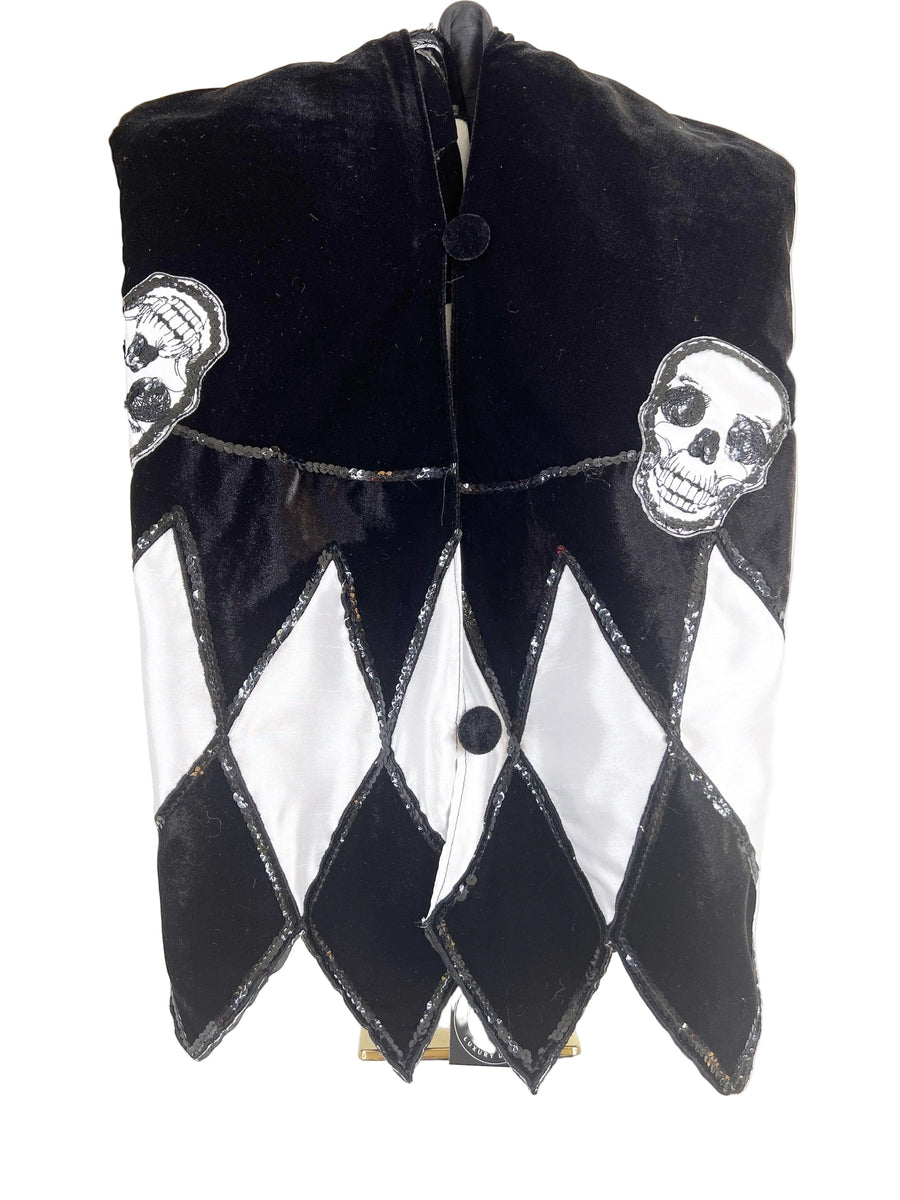 Black and White Velvet and Sequin Skull Harlequin Tree Skirt
