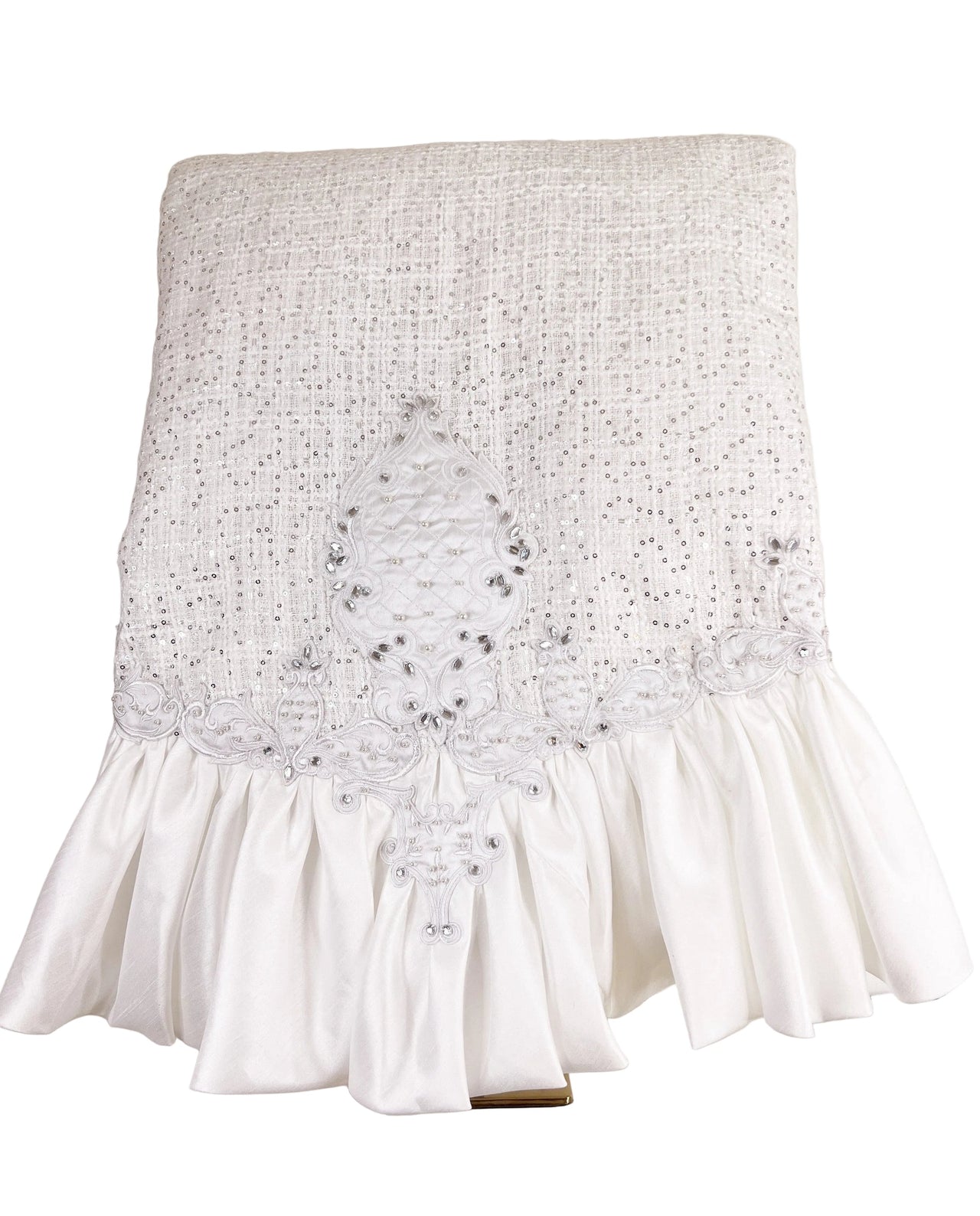 Pre-Order 2026- White Tie Winter Collection Tweed Classy Sequin, Rhinestone and Ruffles Table Overlay