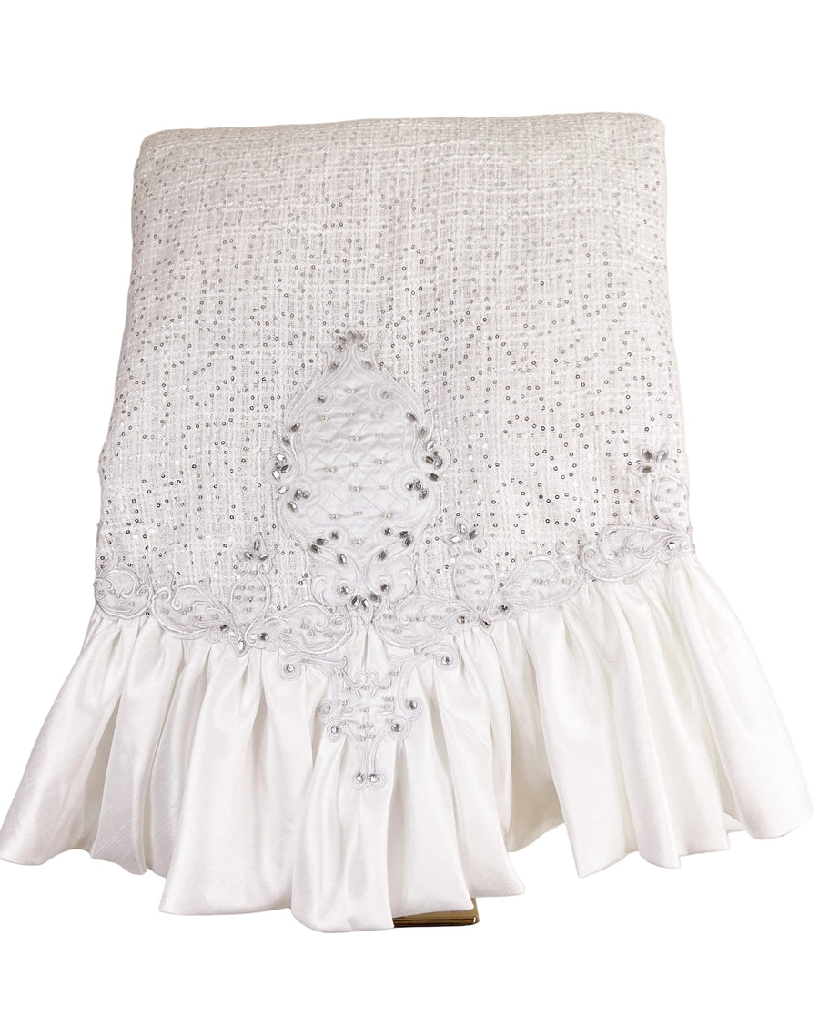 Pre-Order 2026- White Tie Winter Collection Tweed Classy Sequin, Rhinestone and Ruffles Table Overlay