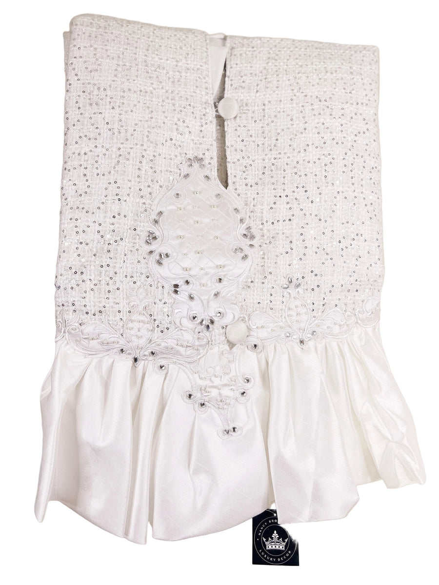 Pre-Order 2026- White Tie Winter Collection Tweed Classy Sequin, Rhinestone and Ruffles Tree Skirt