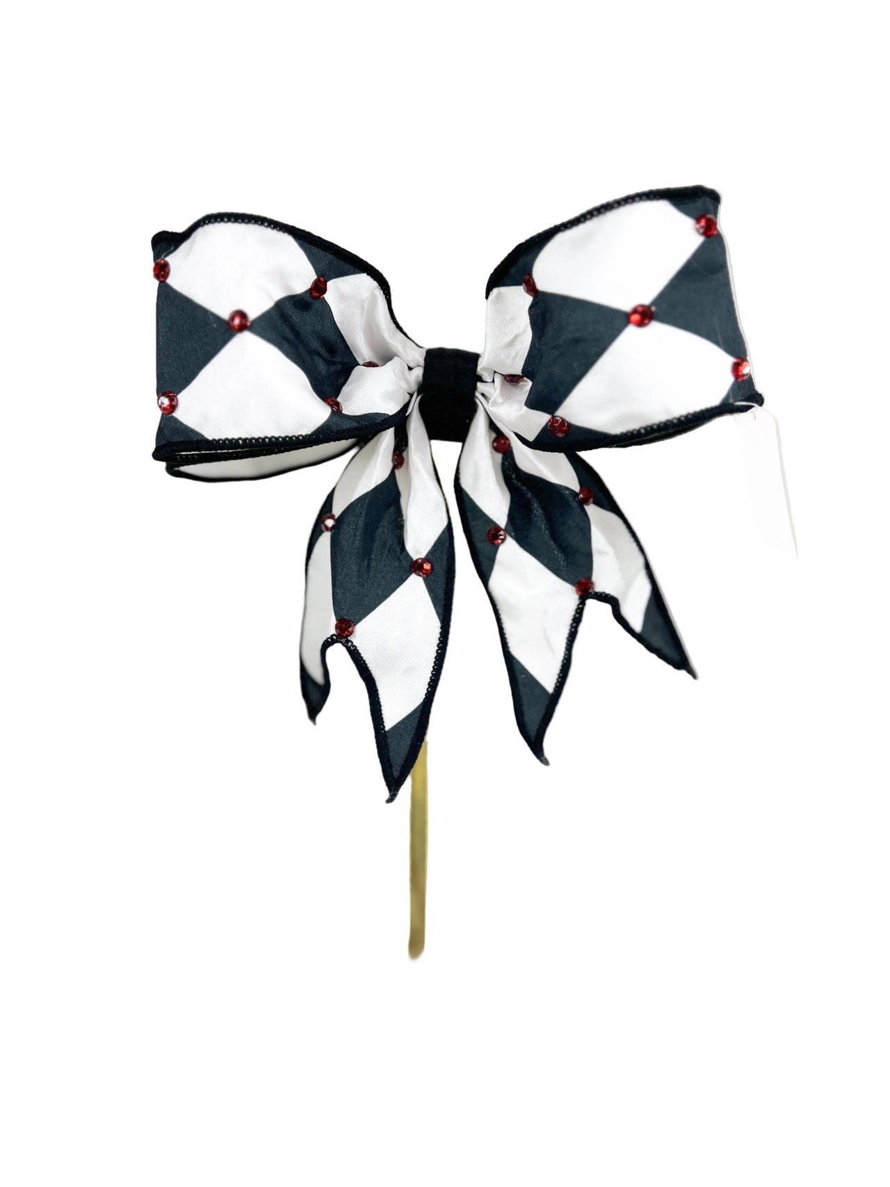 Harlequin Pre-Made Bow Clip with Red Gems