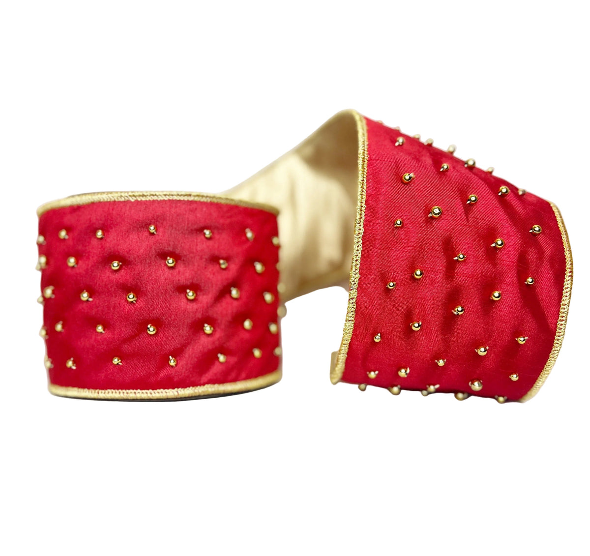 Pre-Order 2026- Red/Gold Double-Sided with Gold Beads 4" Wired Ribbon