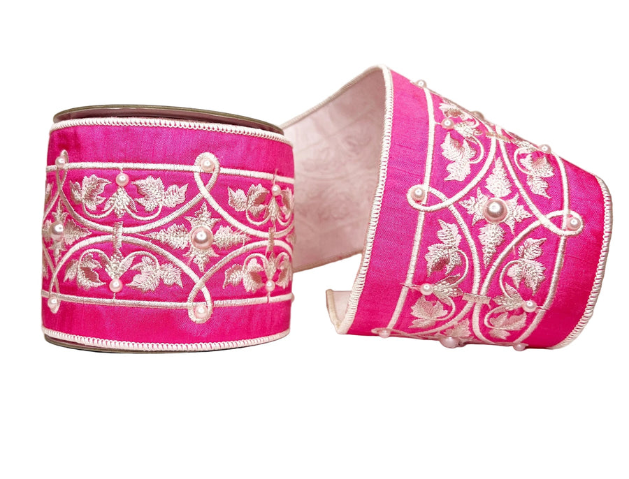 Fancy Pink & Pearl 4" Wired Ribbon