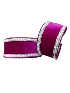 Pre-order 2026- Purple Velvet with Bling and Pearl Trim 2.5" Wired Ribbon