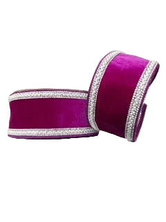 Pre-Order 2026- Purple Velvet With Bling And Pearl Trim 2.5" Wired Ribbon